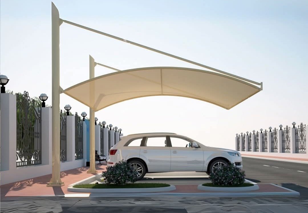 Cantilever tensile car parking shade rendering